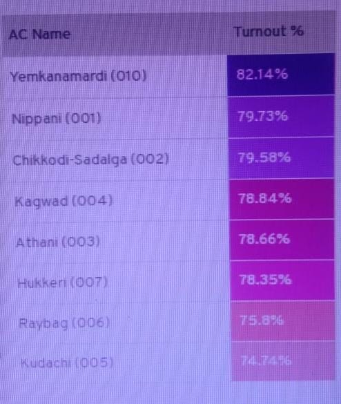 ಬೆಳಗಾವಿ ಜಿಲ್ಲೆಯಲ್ಲಿ ದಾಖಲೆಯ ಶೇ.74.87 ರಷ್ಟು ಮತದಾನ